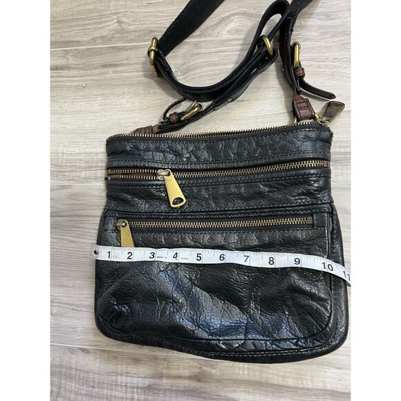 Vintage FOSSIL Genuine Leather Crossbody Handbag Black Brown 11x9 - Picture 5 of 8